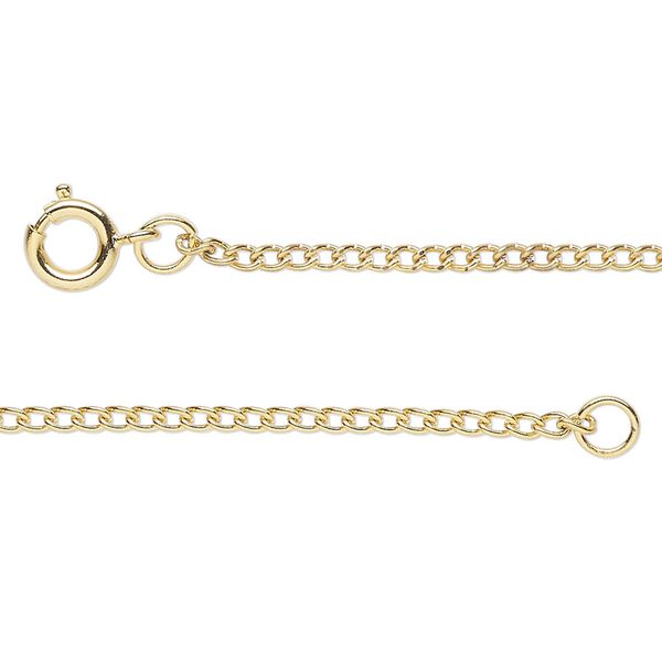 Chain, gold-finished steel, 1.9mm curb, 17 inches with springring clasp. Sold individually. image number 0