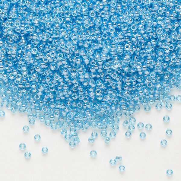 Seed bead, Miyuki, glass, pkg/250g, #15 rocaille, translucent luster ocean blue, (RR-321D). image number 0
