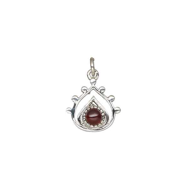 Drop, antiqued sterling silver and garnet (natural), 13x12.5mm single-sided open teardrop. Sold individually. image number 0