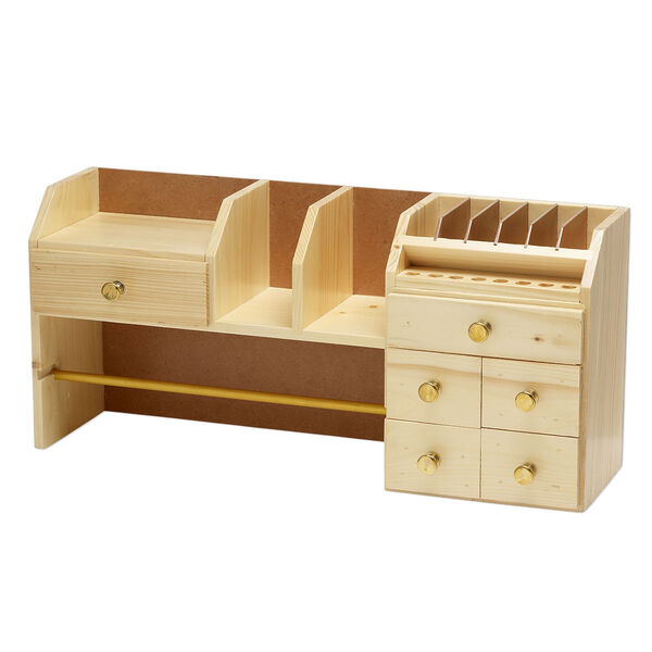 Organizer bench 1pkg1 pine wood / stainless steel / brass, 18x5-1/2x8-1/4 inch / 11-1/2x1/4 inch, brown / nickel finish / silver image number 1