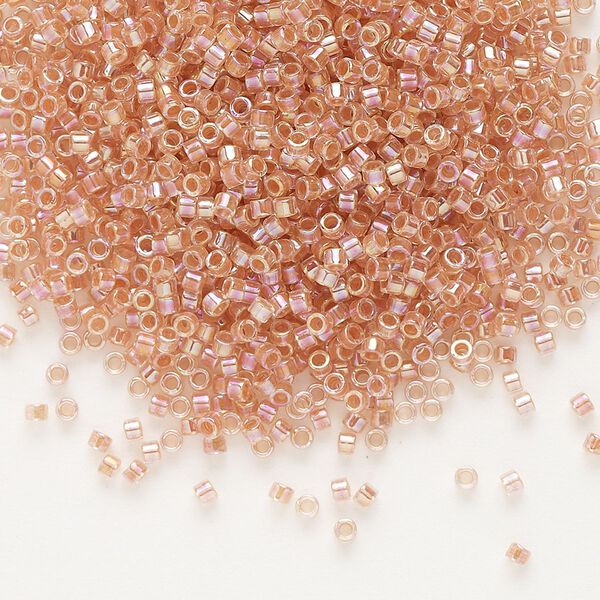 Seed bead, Delica®, glass, pkg/50g, #11 round, translucent peach-lined rainbow crystal clear (DB-0054). image number 0