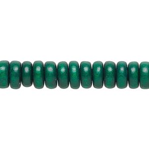 Bead 1pkg1, Taiwanese cheesewood (dyed / waxed), dark green, 8x4mm rondelle, 15-1/2 to 16 inches.