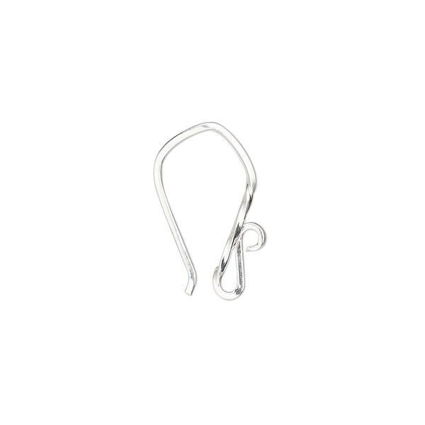 Ear wire, sterling silver, 18mm partially twisted square wire fishhook with open loop, 18 gauge. Sold per pair. image number 0