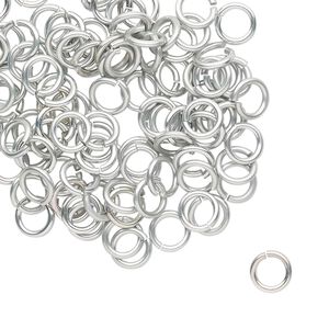 Jump ring, anodized tempered aluminum, silver, 6mm round, 4.2mm inside diameter, 18 gauge. Sold per pkg of 100.