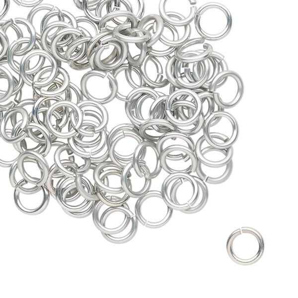 Jump ring, anodized tempered aluminum, silver, 6mm round, 4.2mm inside diameter, 18 gauge. Sold per pkg of 100. image number 0