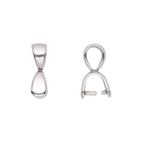 Bail, JBB Findings, ice-pick, sterling silver, 17.5x5mm teardrop, 6mm grip length. Sold individually. image number 0