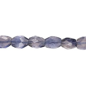 Iolite 1pkg1, faceted puffed hand-cut oval bead 13 inch 8x6-10x8mm