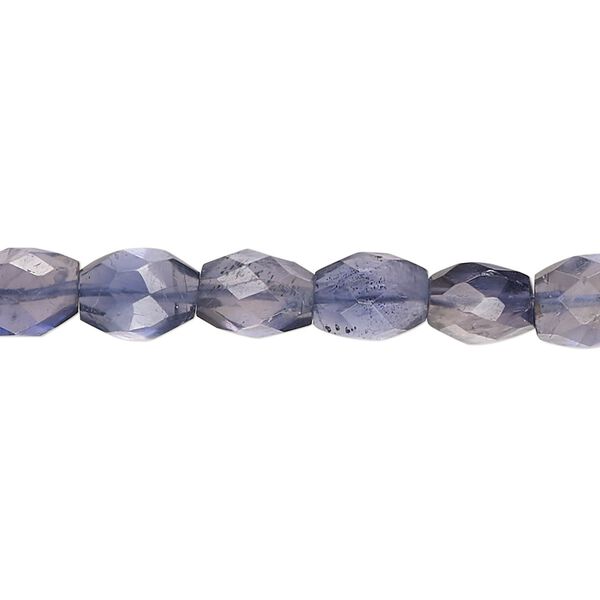Iolite 1pkg1, faceted puffed hand-cut oval bead 13 inch 8x6-10x8mm image number 0