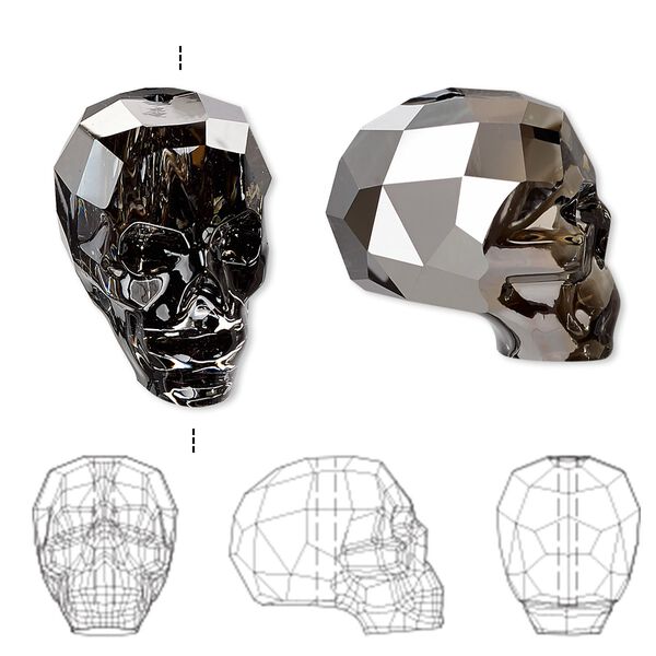 Bead 1pk crystal silver night, Crystal Passions® 19x18mm skull 5750 image number 0