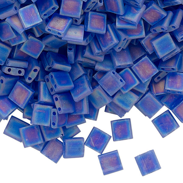 Seed bead, TILA®, glass, pkg/250g, 5mm full tila square, translucent matte rainbow blueberry, (TL-151FR). image number 0