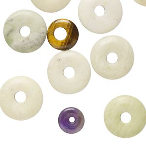 Multi-gemstone / glass 1pkg10, donut focal mix 6-30mm