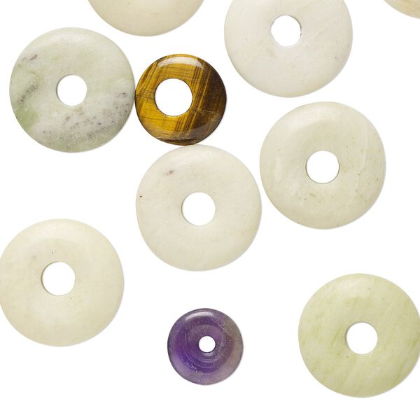 Multi-gemstone / glass 1pkg10, donut focal mix 6-30mm image number 0