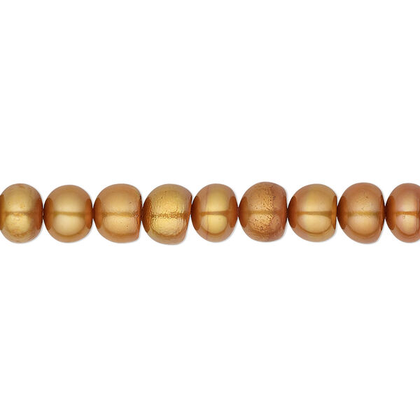 Pearl, cultured freshwater (dyed), copper, 6-7mm button, C grade, Mohs hardness 2-1/2 to 4. Sold per 16-inch strand. image number 0
