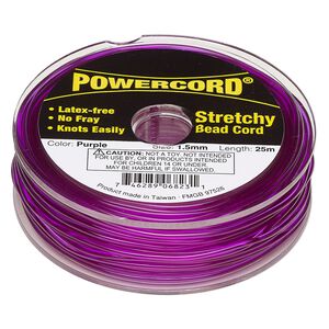 Cord, Powercord®, elastic, purple, 1.5mm, 22-pound test. Sold per 25-meter spool.