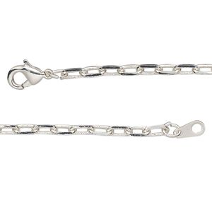 Chain 1pkg1 silver-plated paperclip, 3mm / lobster claw clasp, brass 24 inch