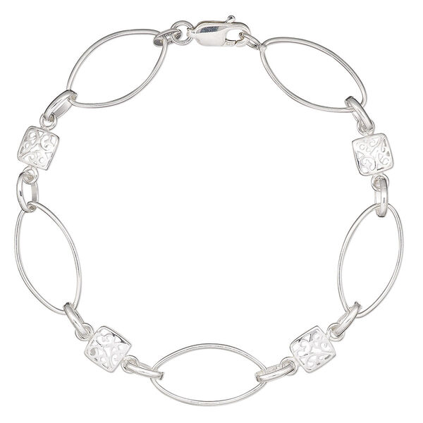 Bracelet, Create Compliments®, sterling silver, 6mm square / 6x4mm oval / 19x10mm marquise, 7 inches with lobster claw clasp. Sold individually. image number 0