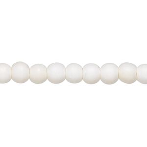 Bead, bone (bleached), white, 6mm round, Mohs hardness 2-1/2. Sold per 15-1/2" to 16" strand.