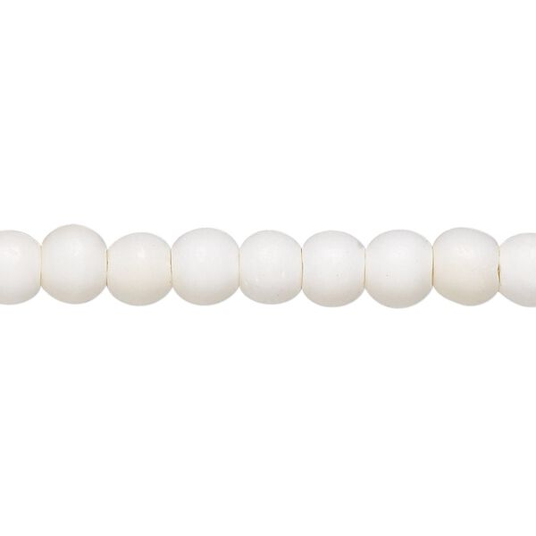 Bead, bone (bleached), white, 6mm round, Mohs hardness 2-1/2. Sold per 15-1/2" to 16" strand. image number 0