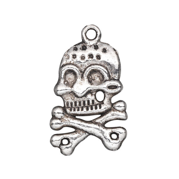 Charm, antiqued silver-finished "pewter" (zinc-based alloy), 26x19mm single-sided skull and crossbones. Sold per pkg of 10. image number 0