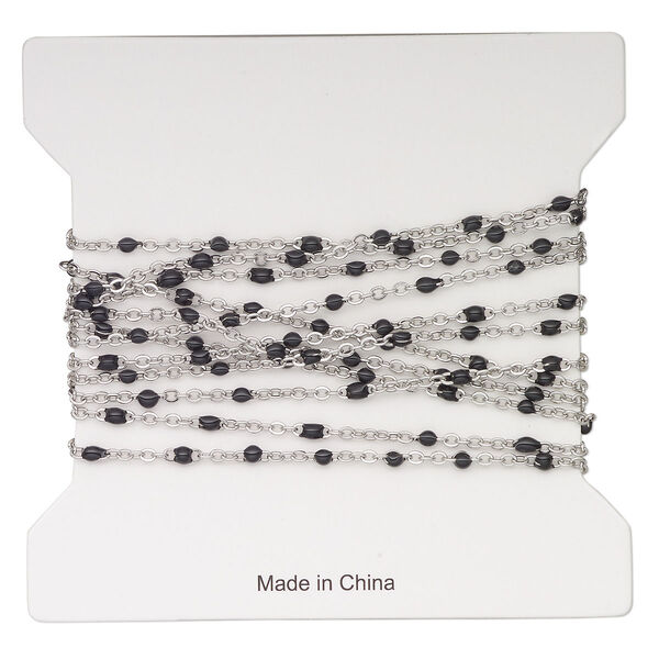 Chain, stainless steel and enamel, black, 1.7mm flat cable with 2mm ball. Sold per pkg of 5 feet. image number 0