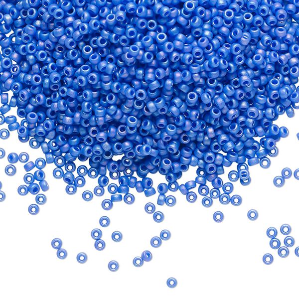Seed bead, Miyuki, glass, pkg/35g, #15 rocaille, opaque matte rainbow cyan blue, (RR-417FR). image number 0