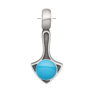 Pendant, resin and antiqued pewter (tin-based alloy), turquoise blue, 39x16.5mm single-sided anchor. Sold individually.