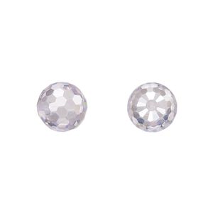 Bead, cubic zirconia, clear, 10mm half-drilled faceted round. Sold per pkg of 2.