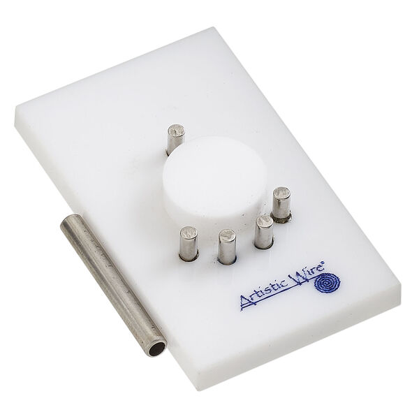 Jig, Artistic Wire&reg; Findings Forms&trade;, Beadalon&reg;, round connector, acrylic / steel / stainless steel, white and blue, 2 x 1-1/4 inch rectangle. Sold per 2-piece set. image number 0