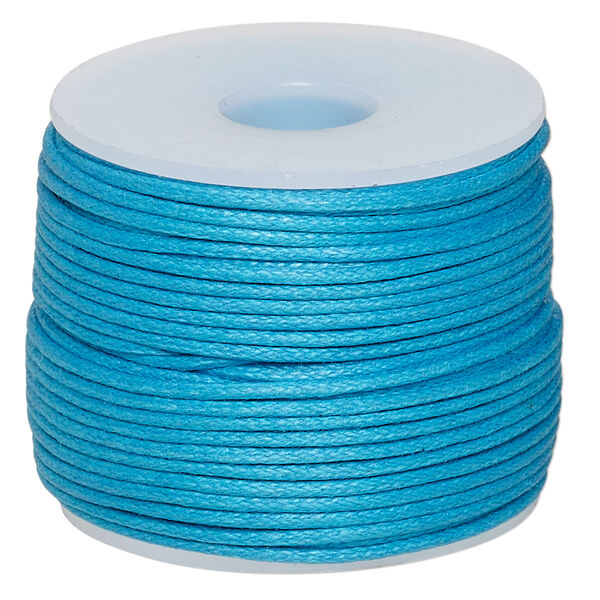 Cord, waxed cotton, turquoise blue, 1mm, 20-pound test. Sold per 25-meter spool. image number 0