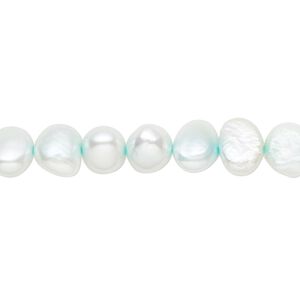 Pearl, cultured freshwater (dyed), sea spray, 6-8mm flat-sided potato with 0.4-0.6mm hole, D grade, Mohs hardness 2-1/2 to 4. Sold per 15-inch strand.