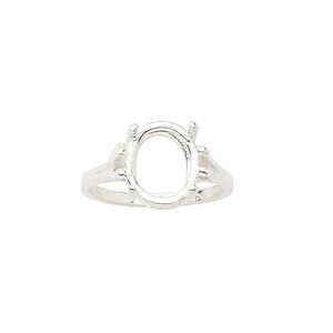 Ring, Sure-Set™, sterling silver, 12x10mm 4-prong oval basket setting, size 7. Sold individually.