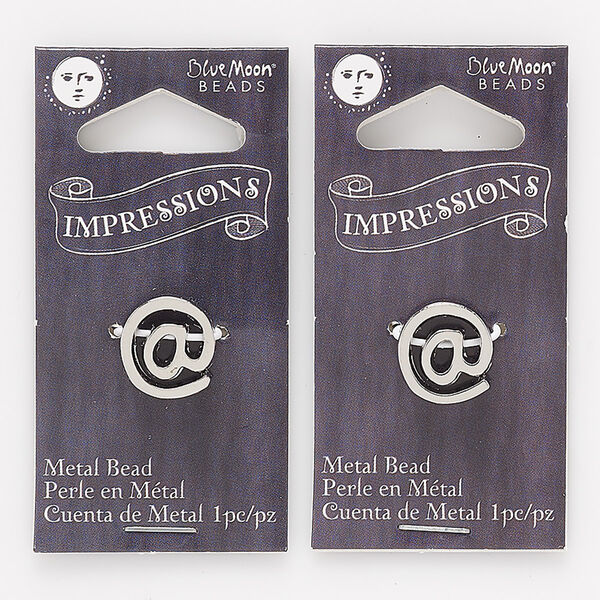 Bead, silver-finished "pewter" (zinc-based), 13x12mm top-drilled "@" with 2mm hole. Sold per pkg of 2. image number 0