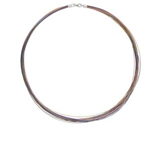 Necklace, sterling silver and nylon-coated stainless steel, multicolored, 48-50 strand, 18 inches with lobster claw clasp. Sold individually.