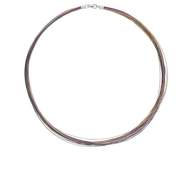 Necklace, sterling silver and nylon-coated stainless steel, multicolored, 48-50 strand, 18 inches with lobster claw clasp. Sold individually. image number 0