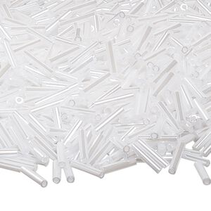 Bead, Miyuki, bugle bead, glass, pkg/250 g, 9x1.9mm center-drilled, ceylon opaque pearl white, (RBU-0528).