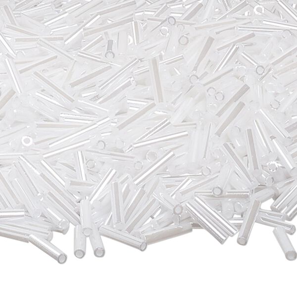 Bead, Miyuki, bugle bead, glass, pkg/250 g, 9x1.9mm center-drilled, ceylon opaque pearl white, (RBU-0528). image number 0