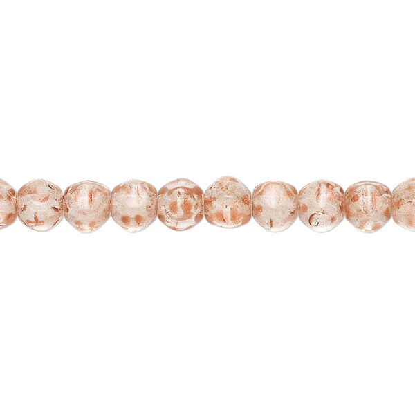 Bead, Czech pressed coated glass, translucent clear and peach, 6mm faceted round. Sold per 7-inch strand, approximately 35 beads. image number 0