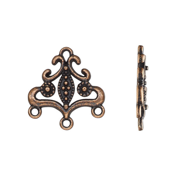 Drop, antique copper-finished "pewter" (zinc-based alloy), 20x18mm single-sided beaded flower and marquise with 3 closed loop. Sold per pkg of 20. image number 0
