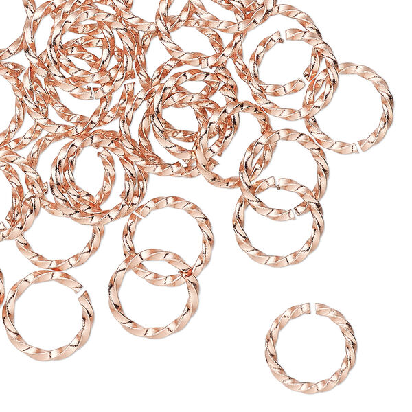 Jump ring, copper, 10mm hand-cut twisted round, 7.5mm inside diameter, 16 gauge. Sold per pkg of 50. image number 0