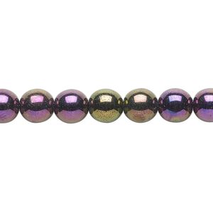 Bead, Czech glass druk, opaque iris purple, 8mm round. Sold per 15-1/2" to 16" strand.