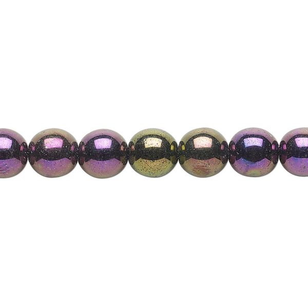 Bead, Czech glass druk, opaque iris purple, 8mm round. Sold per 15-1/2" to 16" strand. image number 0