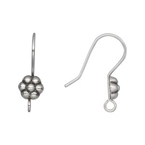 Ear wire fishhook 1pkg2 sterling silver, 24mm flower / open loop, 20 gauge antiqued 1 pair