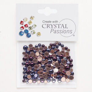 Flat back mix 1pkg144 tanzanite and amethyst foil back, Crystal Passions&reg; rhinestone 3.00-4.80mm hotfix round SS12 / SS16 / SS20