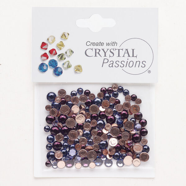 Flat back mix 1pkg144 tanzanite and amethyst foil back, Crystal Passions&reg; rhinestone 3.00-4.80mm hotfix round SS12 / SS16 / SS20 image number 0
