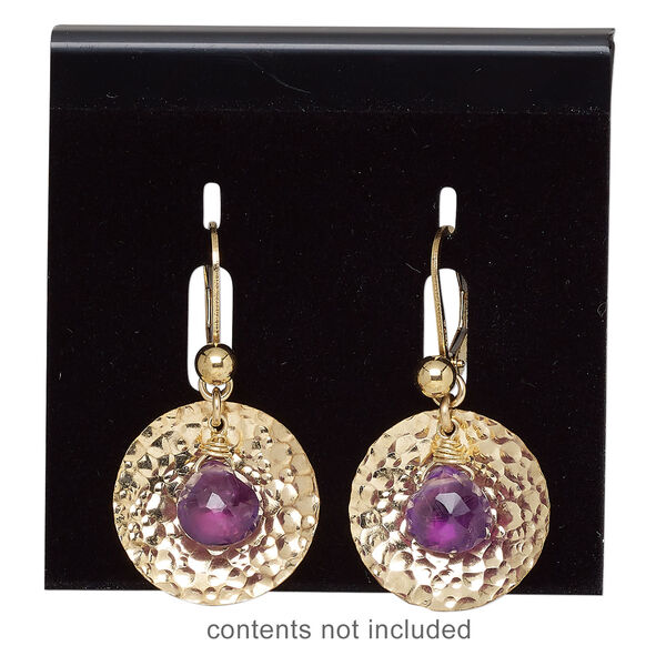 Earring card, flocked plastic, black, 2-inch square, for leverback earrings. Sold per pkg of 25. image number 1