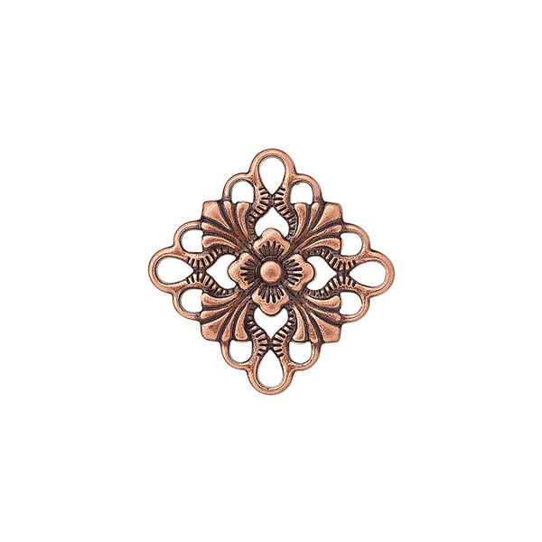 Link, antique copper-plated brass, 20mm single-sided diamond. Sold per pkg of 48. image number 0