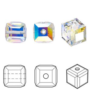 Bead 2pk crystal AB, Crystal Passions® 10mm cube 5601