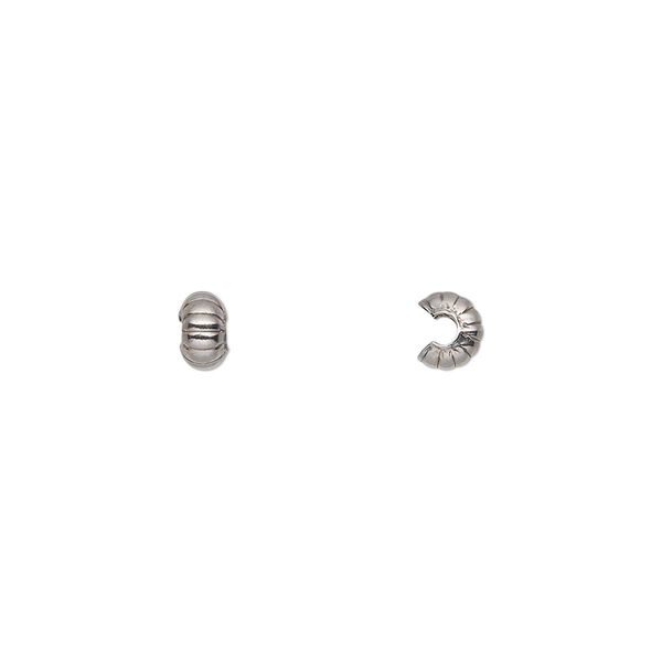 Crimp cover, stainless steel, 4mm corrugated round. Sold per pkg of 10. image number 0