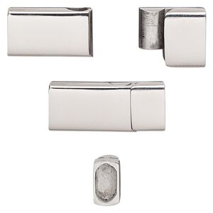 Clasp, magnetic, stainless steel, 28x13mm rectangle with glue-in ends, 10x5.5mm inside diameter. Sold individually.