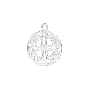 Drop, sterling silver, 17mm double-sided round with cutout hearts. Sold individually.